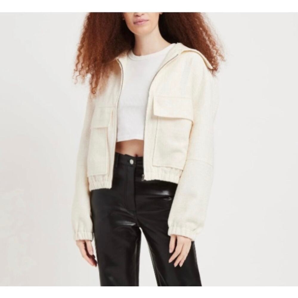 Apparis Syd Bomber Jacket Women XS Ivory Tweed Excellent Textured Zip Up‎